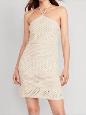 Old Navy Cream Crochet Halter Mini Dress XXL